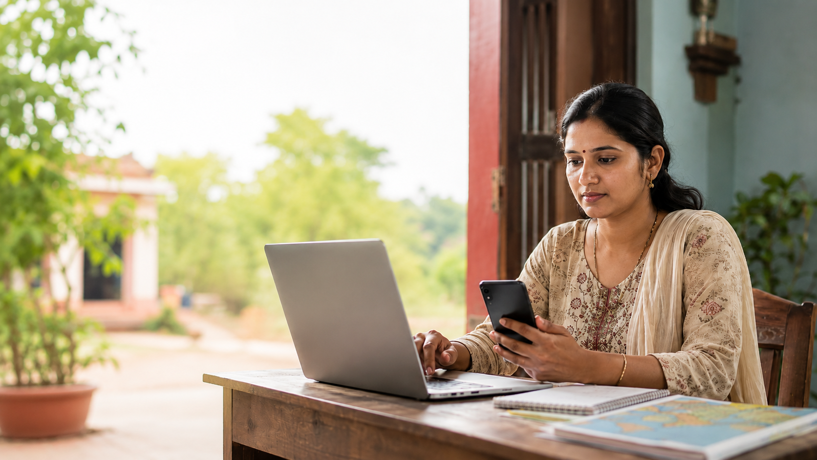 Woman entrepreneur managing travel enquiries from her home office
